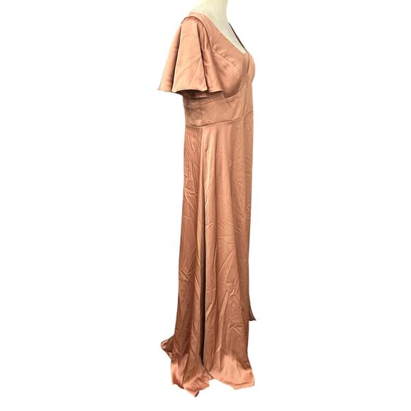 Romantic satin bridesmaid gown Azazie flutter sleeve‎ formal dress size A14 - Picture 3 of 10
